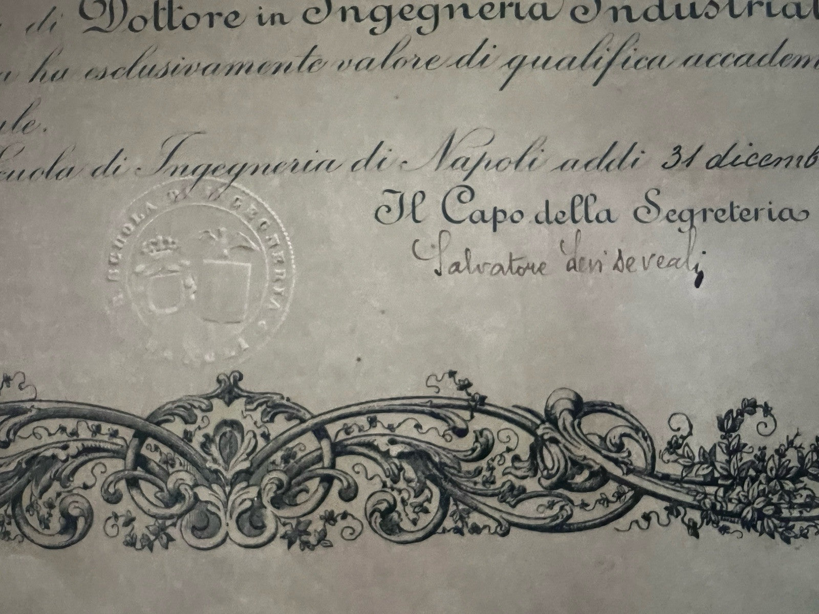 Regno Italie Diplôme Universitaire Ingénierie Vittorio Emanuele III 1924