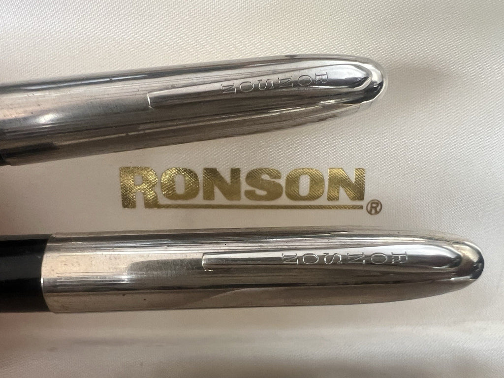 🔴 RONSON penna STILOGRAFICA sacca a pressione SFERA cappucci dorati vintage 50