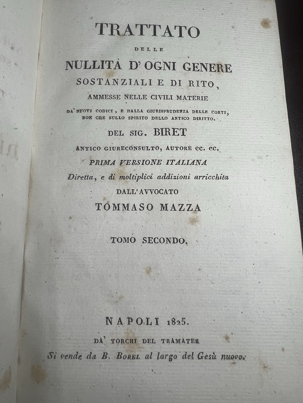 Livres Traité dans Le Nullita 'De Biret Tommaso Club Italien Anciens 1825 