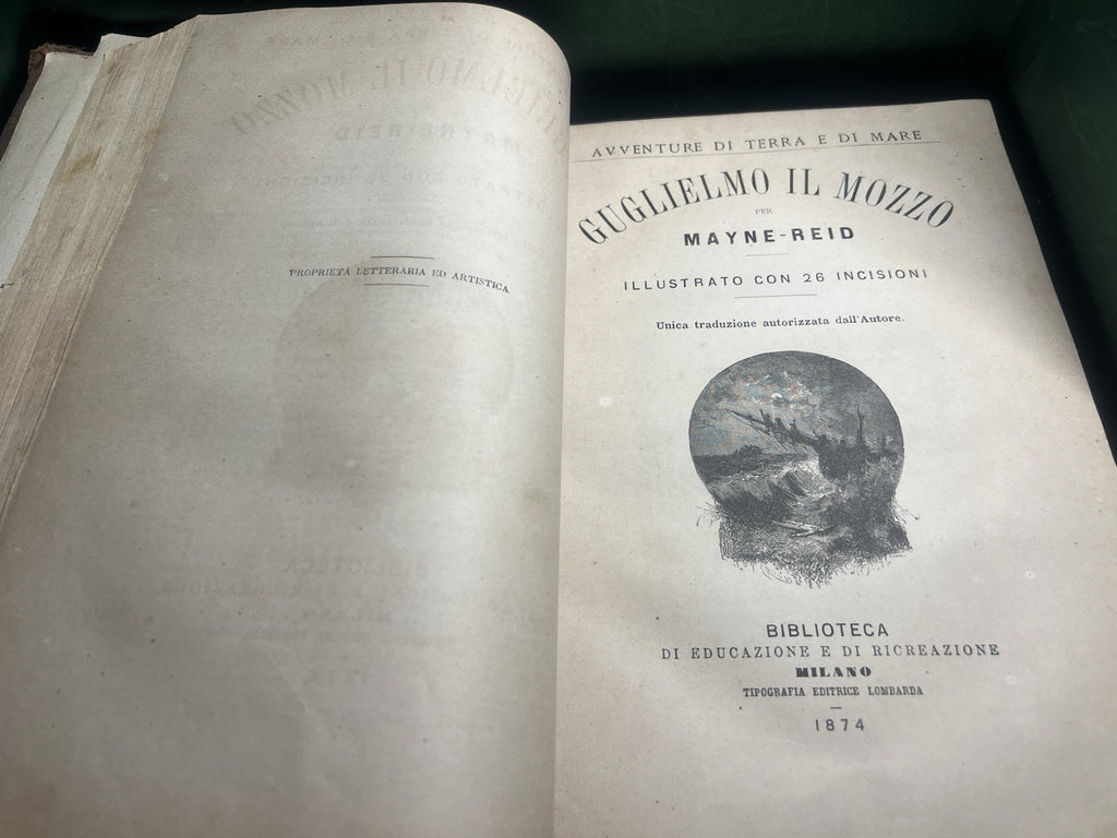 Livre en Mer Mayne Reid En Lingua Italiana Gravure Grand Antique 1877 