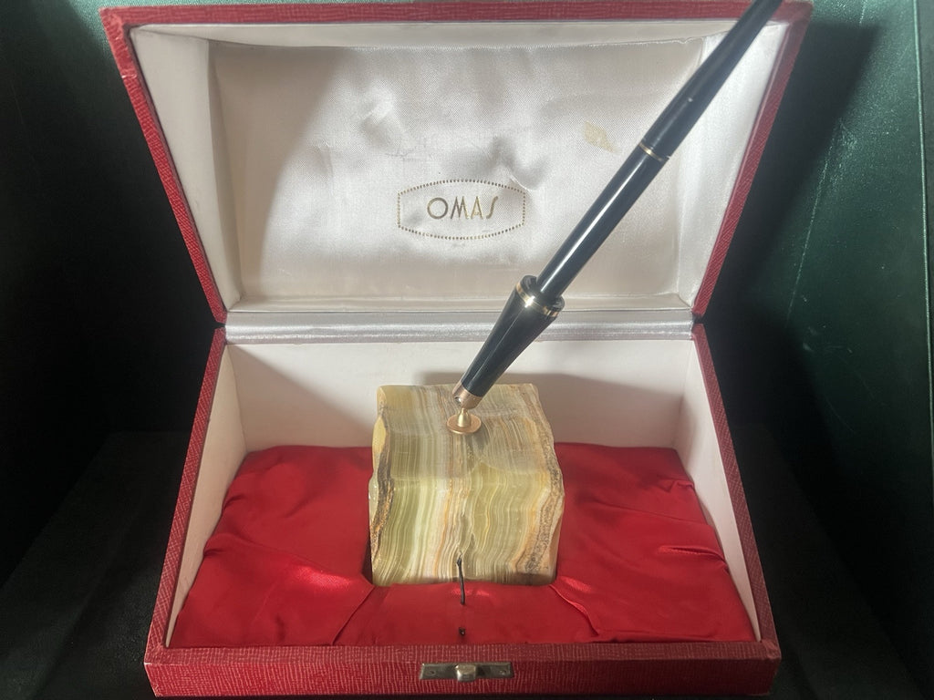 Red OMAS Ballpoint Pen Desk Marble Support Vintage 