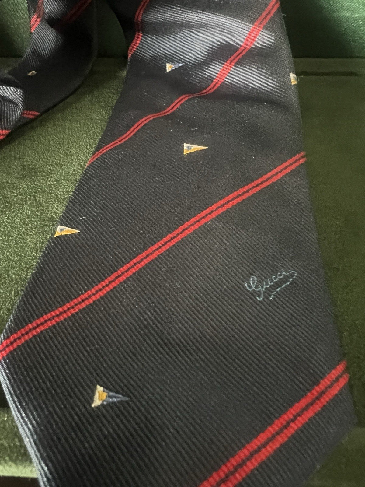 🔴 GUCCI cravatta uomo seta pura blu classica elegante con bandiera marinara