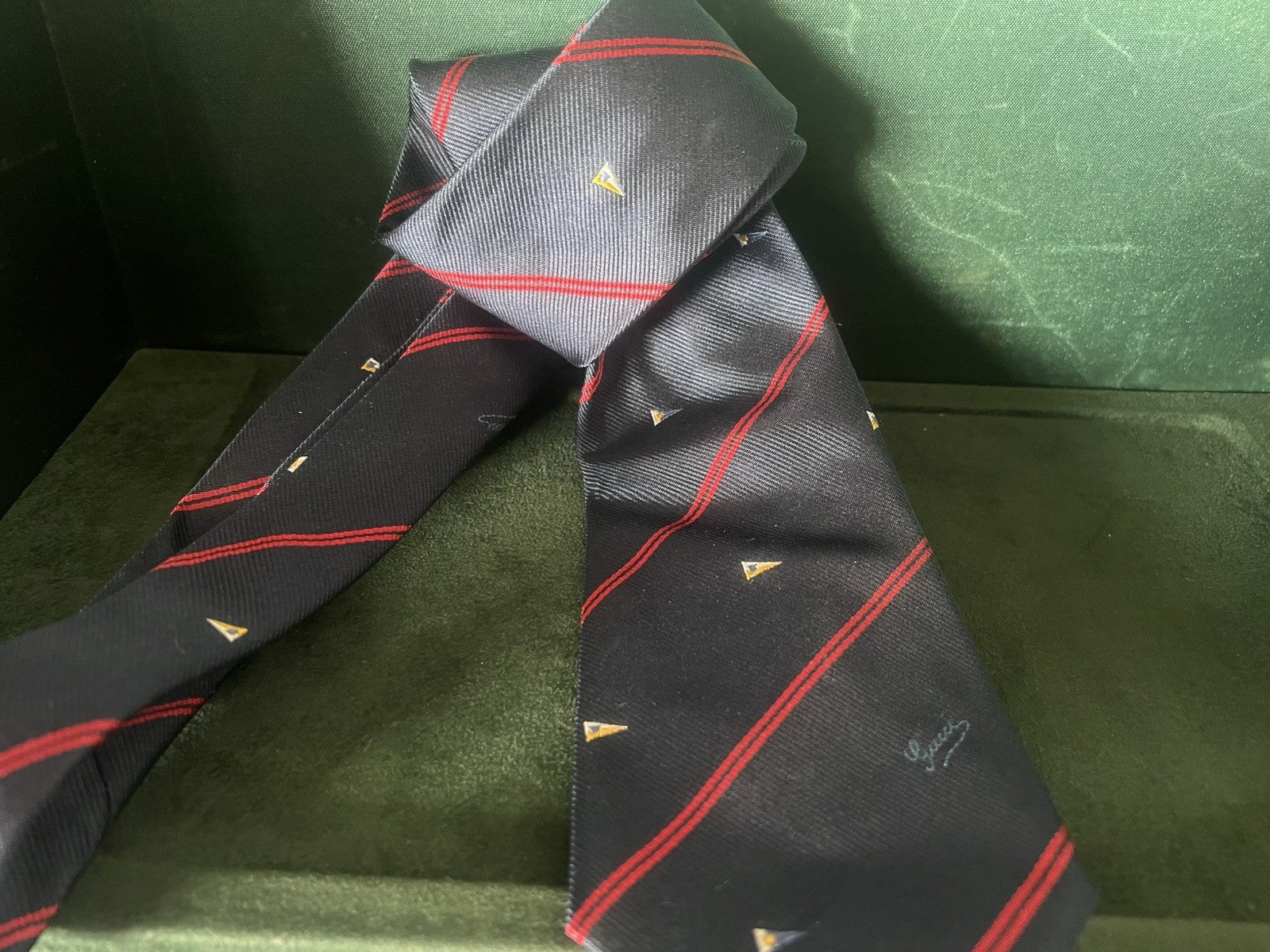 🔴 GUCCI cravatta uomo seta pura blu classica elegante con bandiera marinara