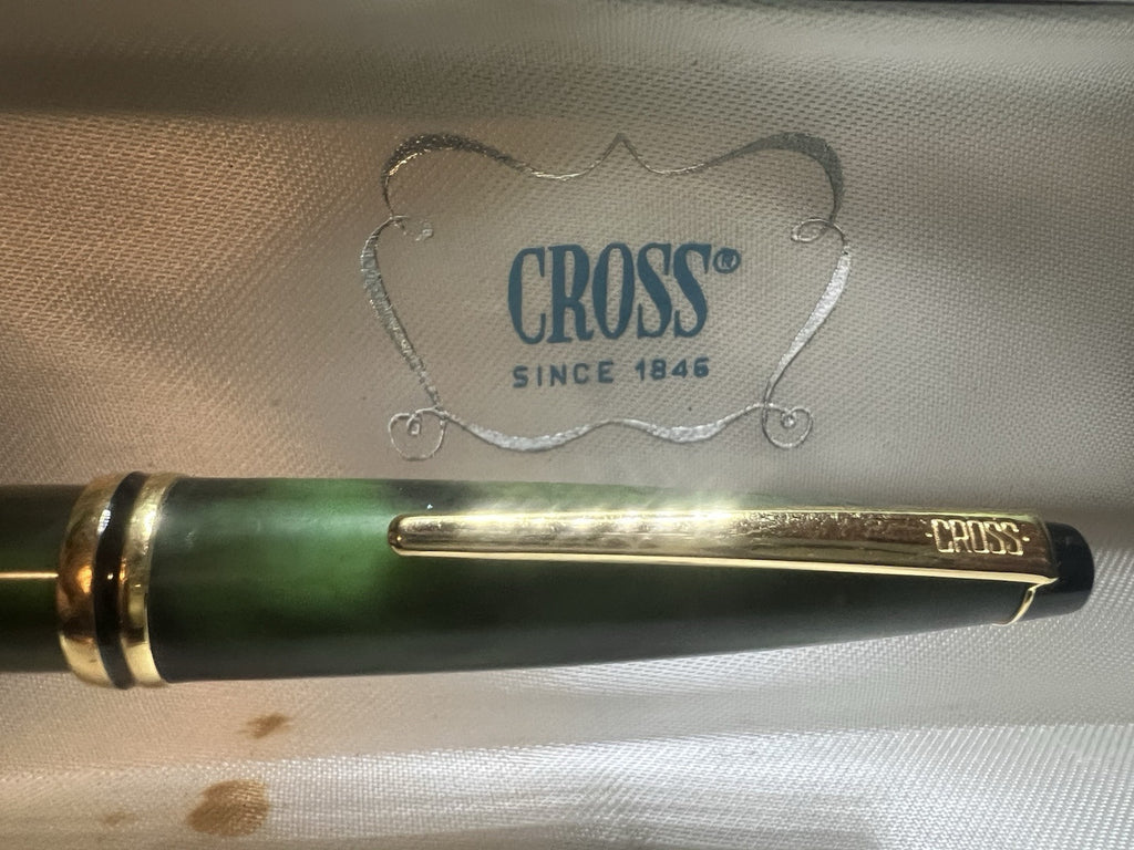 Kreuz Stylo-Plume Sphère Résine Vert Marbré Écrit Seltener Vintage 