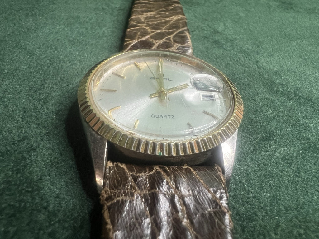 🔴 BREIL orologio uomo quarzo acciaio ghiera dorata quadrante argentato vintage