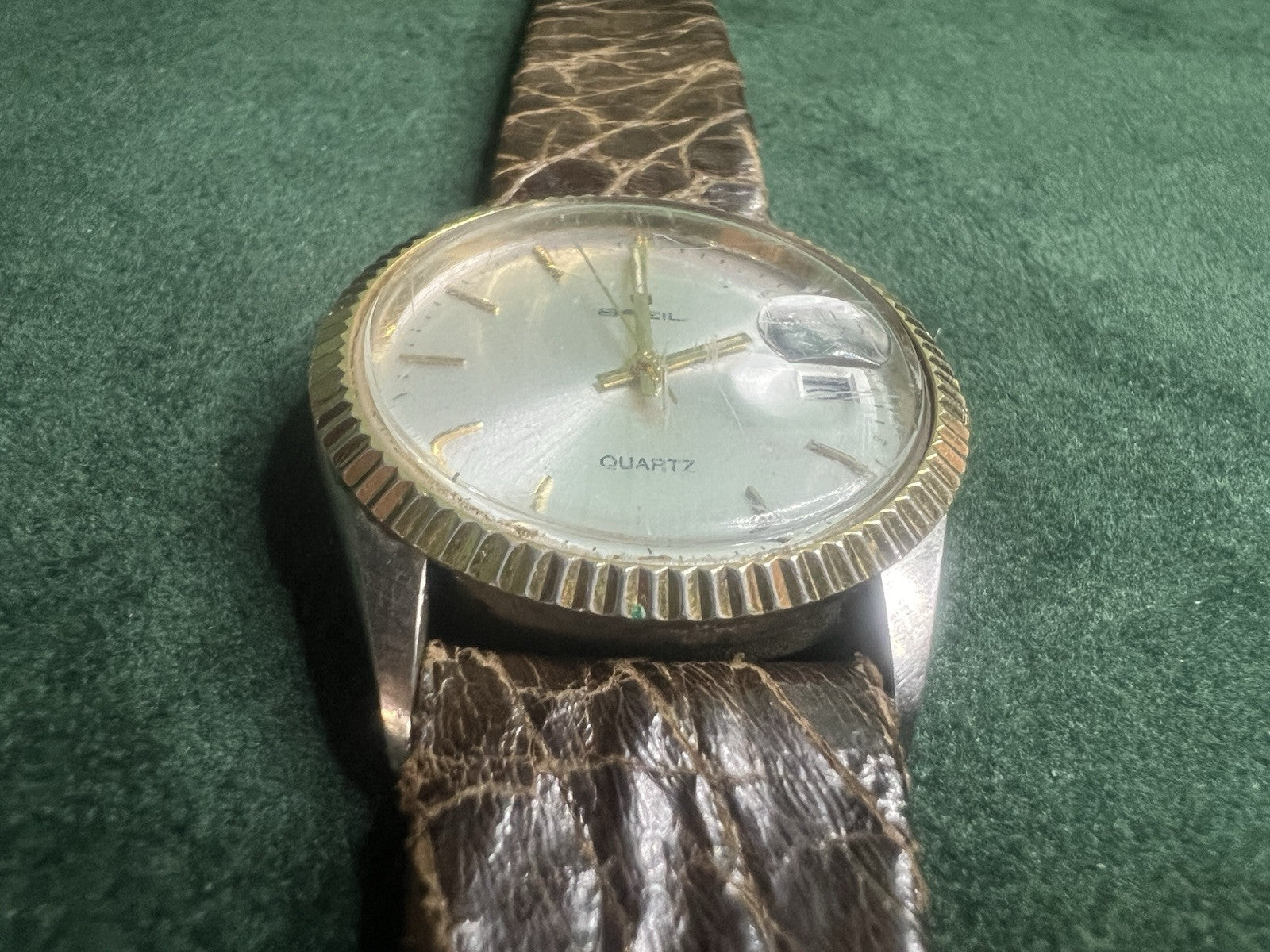 🔴 BREIL orologio uomo quarzo acciaio ghiera dorata quadrante argentato vintage