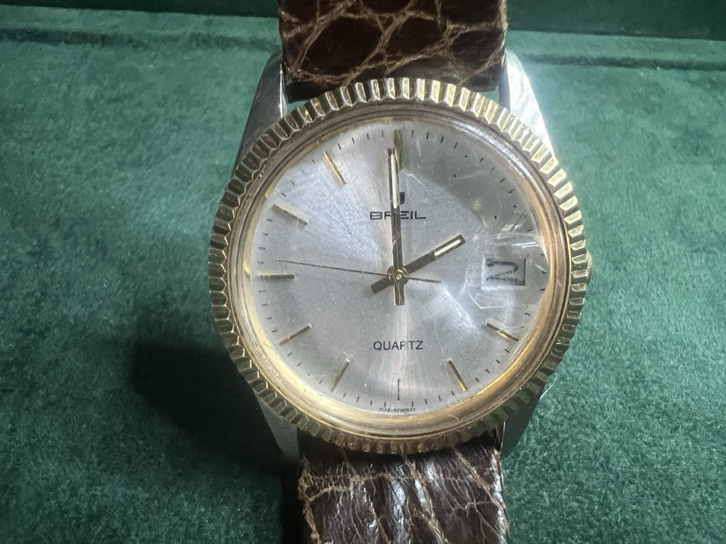 🔴 BREIL orologio uomo quarzo acciaio ghiera dorata quadrante argentato vintage