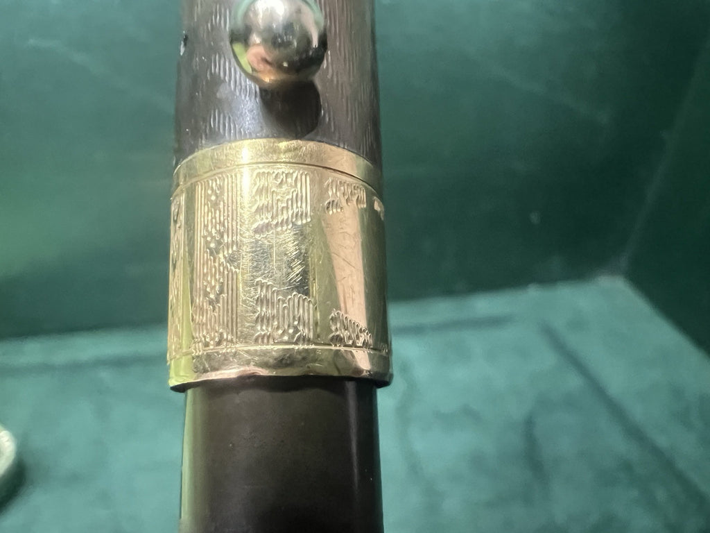 Lápiz Pluma Fuente Ebonita Cincelado de Palanca Nib Y Borde Oro 14K Vintage