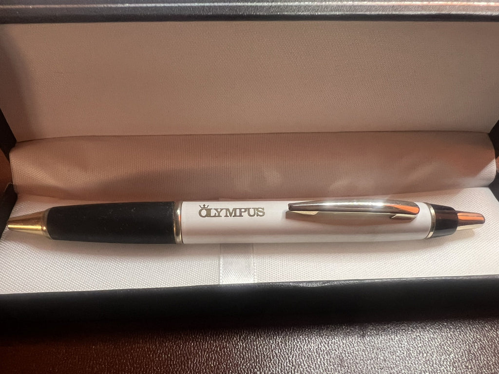 🔴 OLYMPUS penna sfera lacca bianca nera meccanismo a scatto scrive vintage