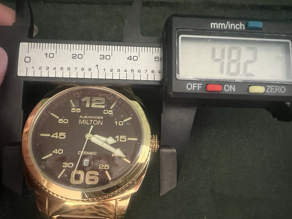 🔴 ALEXANDER MILTON orologio uomo placcato oro ceramica quarzo 3 ATM NOS
