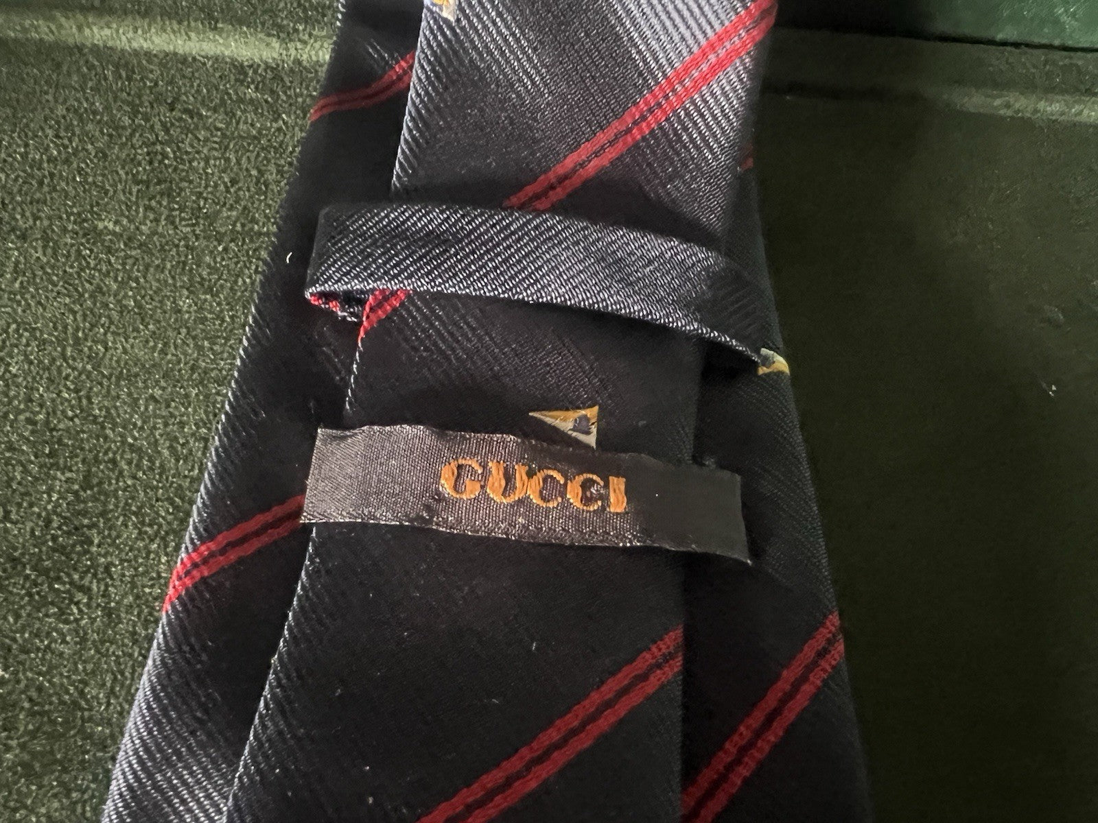 🔴 GUCCI cravatta uomo seta pura blu classica elegante con bandiera marinara