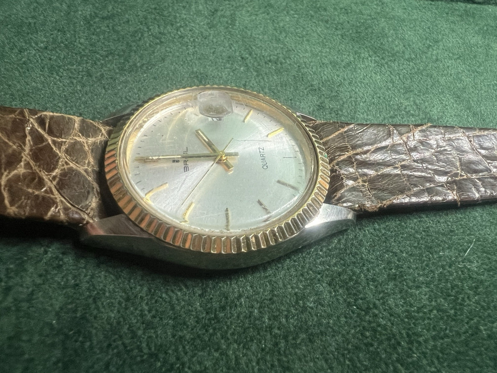 🔴 BREIL orologio uomo quarzo acciaio ghiera dorata quadrante argentato vintage