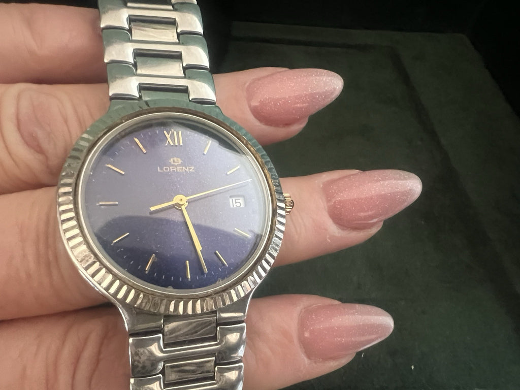 🔴 LORENZ orologio uomo quarzo 14560 blu cassa acciaio corona zaffiro cabochon