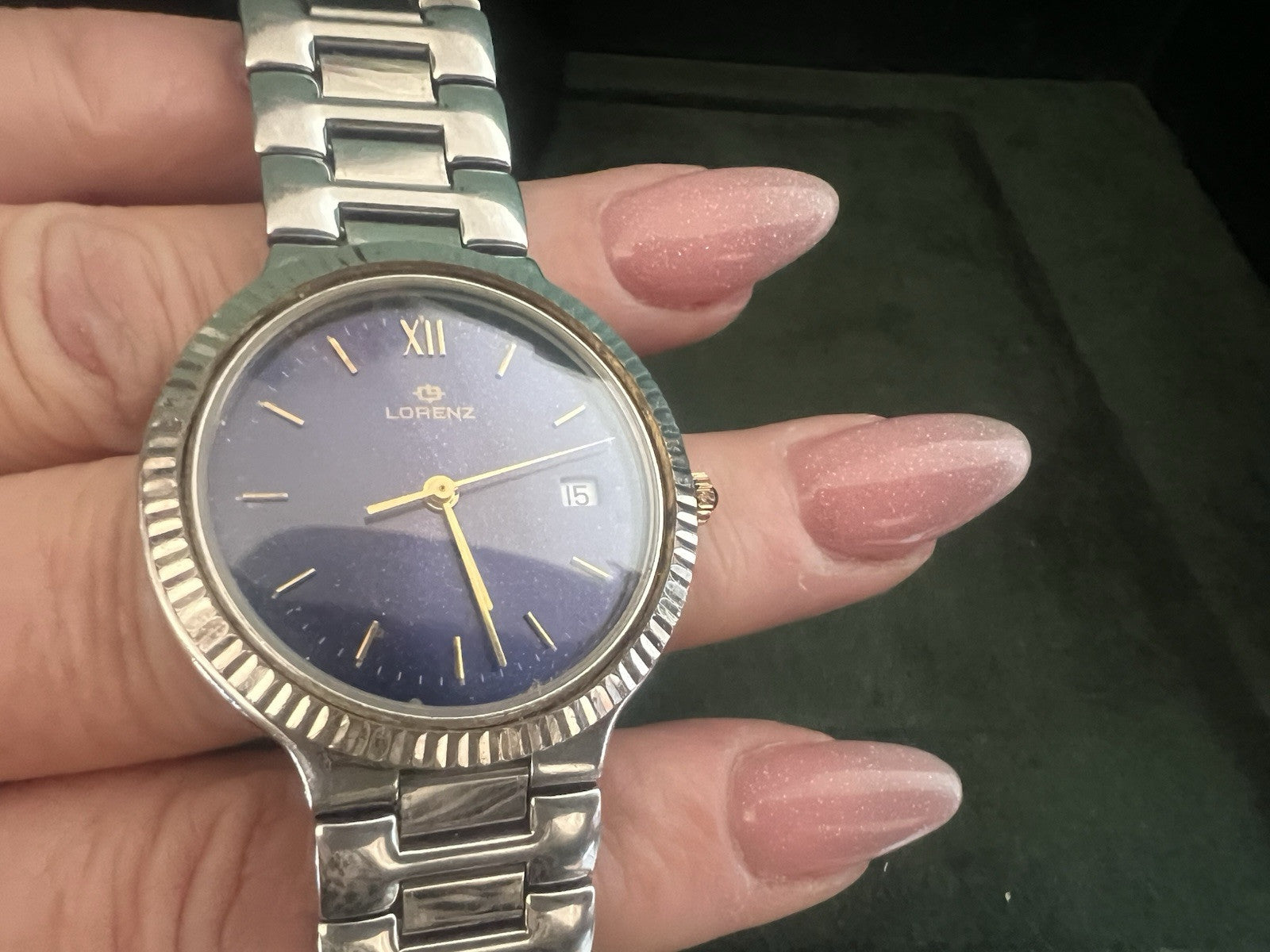 🔴 LORENZ orologio uomo quarzo 14560 blu cassa acciaio corona zaffiro cabochon