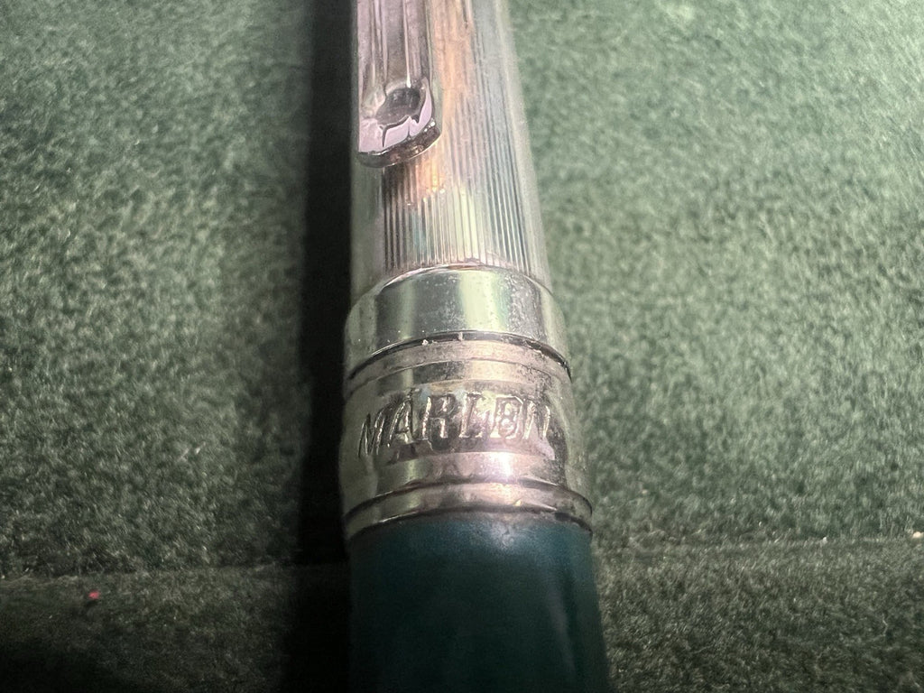 Marlen Stylo-Plume Sphère Argent 925 Et Vert Écrit Vintage