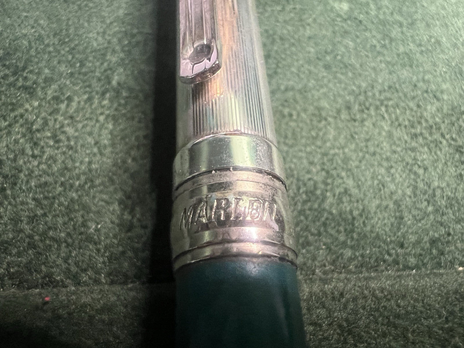Marlen Stylo-Plume Sphère Argent 925 Et Vert Écrit Vintage