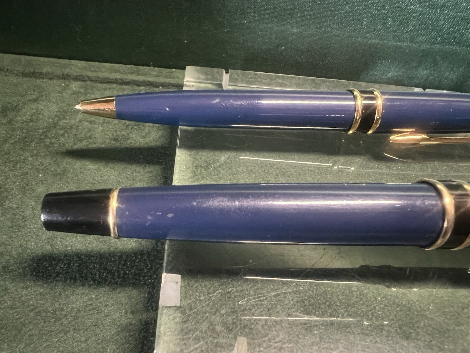 🔴 WATERMAN penna stilografica Emisphere pennino F e sfera resina blu scrivono