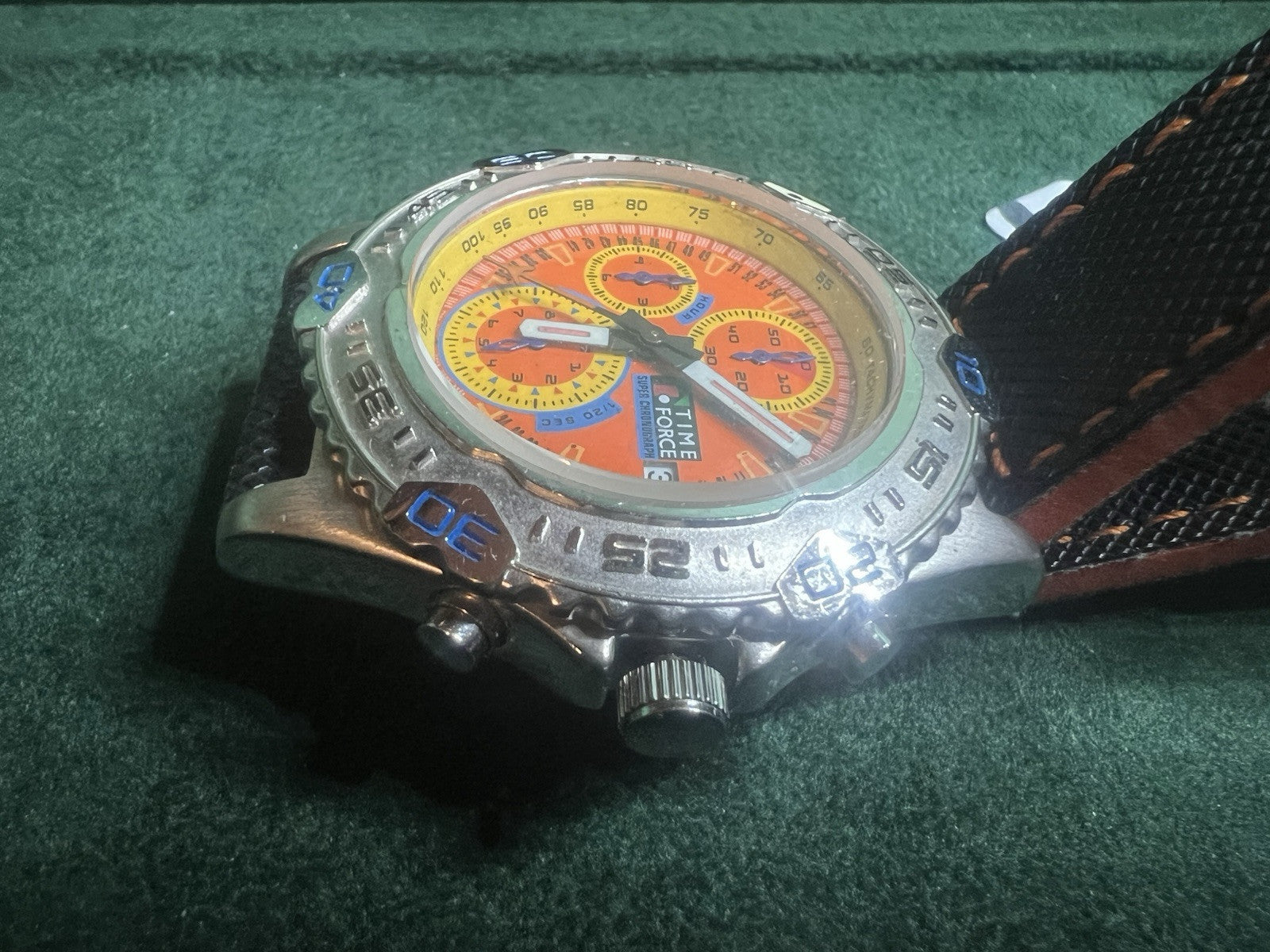 🔴 TIME FORCE cronografo orologio uomo quadrante arancione ghiera girevole