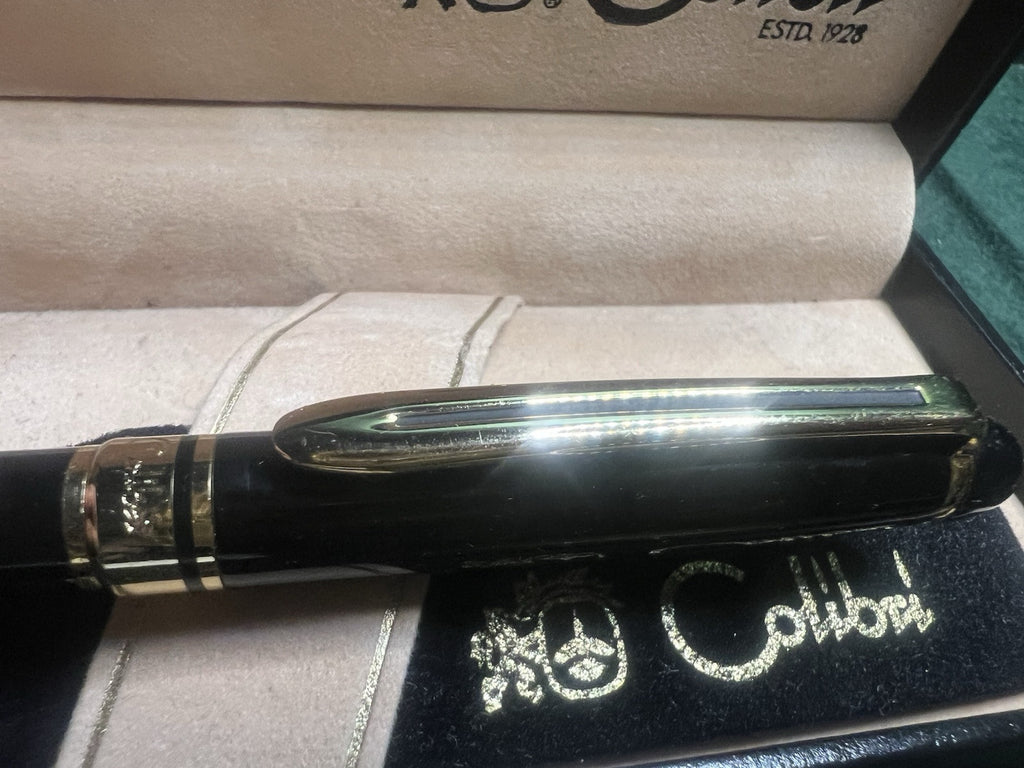 Jhon Sterling Stylo-Plume Sphère Laque Noire Profils Or Colibri Garantie Boîte