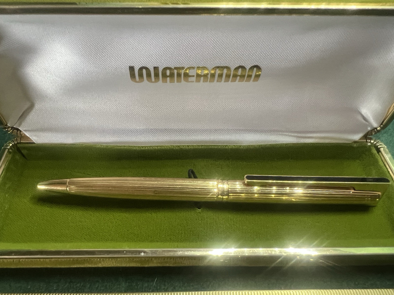 Waterman Stylo-Plume Sphère Drop Plaqué Or Et Clip Laque Français Rare Vintage