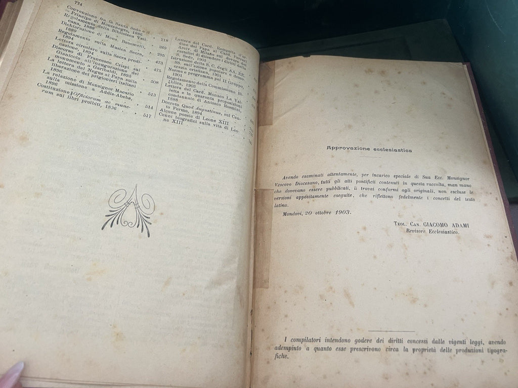 🔴 Libro ATTI DI LEONE XIII 13 parte 1 approvazione ecclesiastica antico 1903