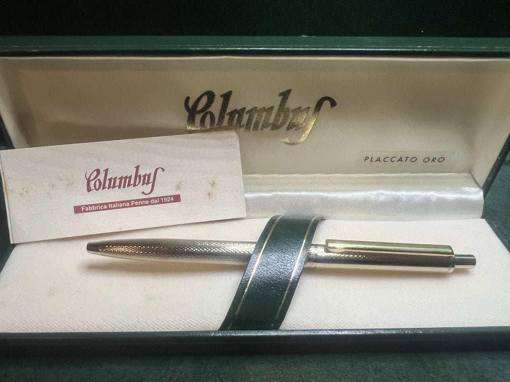 🔴 COLUMBUS penna sfera PLACCATA ORO scrive con garanzia ed astuccio vintage