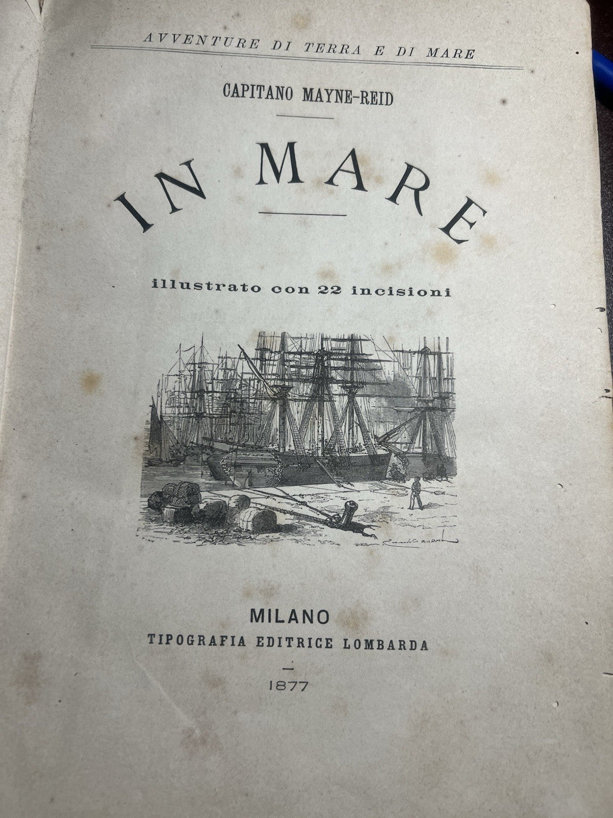 Livre en Mer Mayne Reid En Lingua Italiana Gravure Grand Antique 1877 