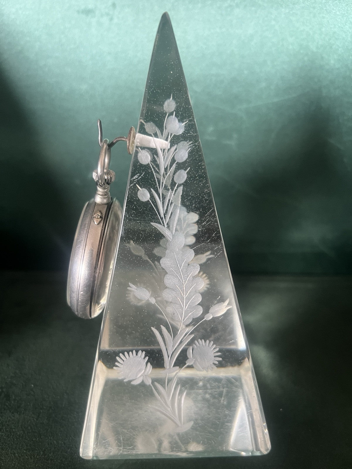 🔴 Espositore OROLOGIO tasca piramide di CRISTALLO cesellato a mano vintage