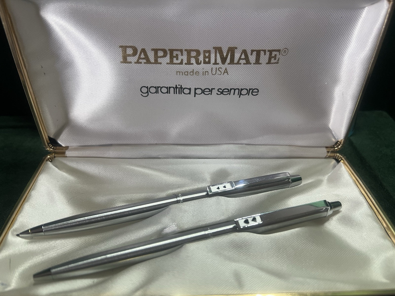 Papermate Stylo-Plume Et Crayon Mécanique Métal Scrigno Avec Trousse Vintage 
